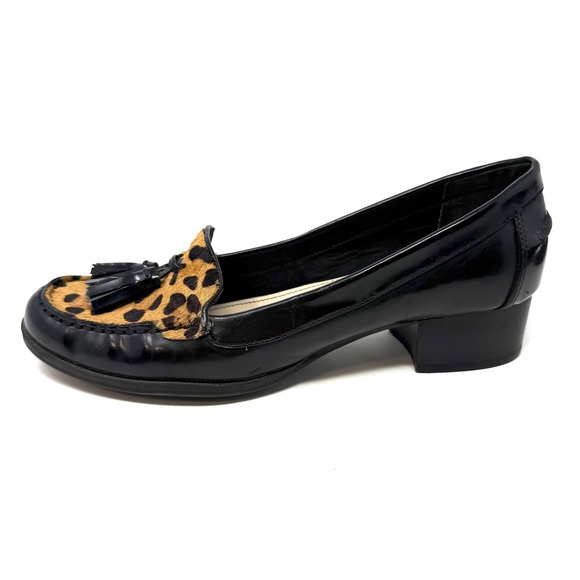 Anne Klein iFlex Women Black Patent Leather Leopard Calf Hair Tassel Loafers 8.5 - Picture 7 of 10